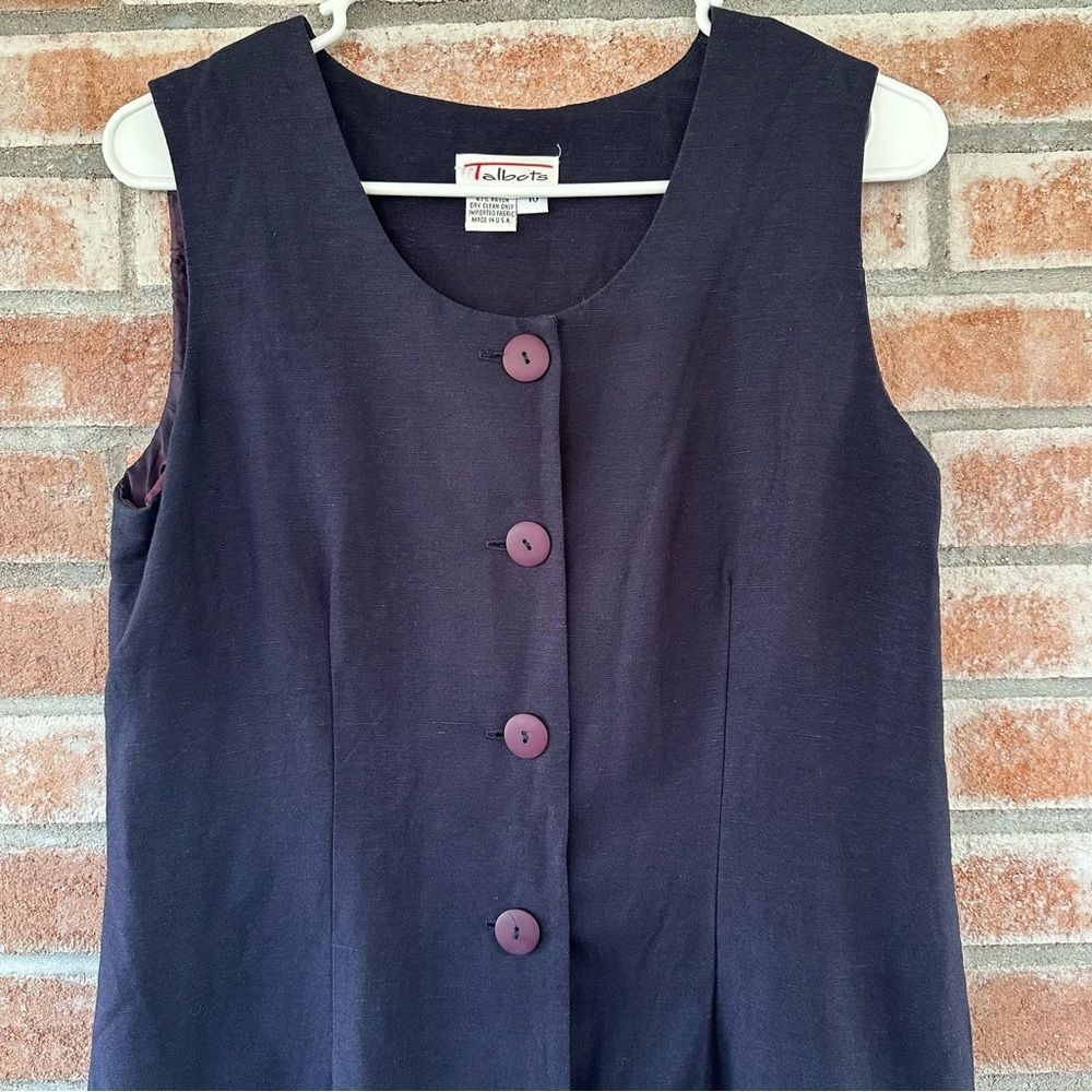 Talbots Linen Blend Button Up Sleeveless Shift Dress Women’s 10 Vintage Navy - Picture 2 of 8